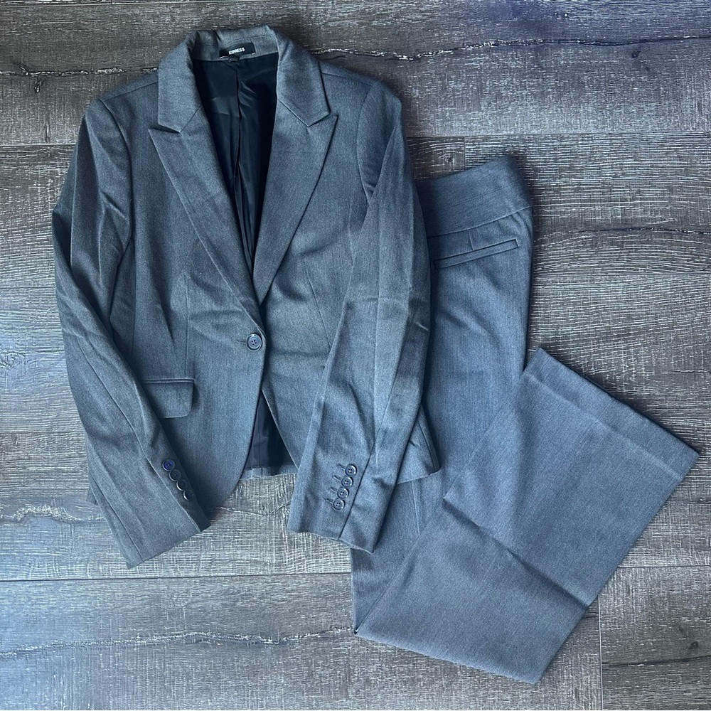Express Heather Gray "The Editor" Flare Pant Suit